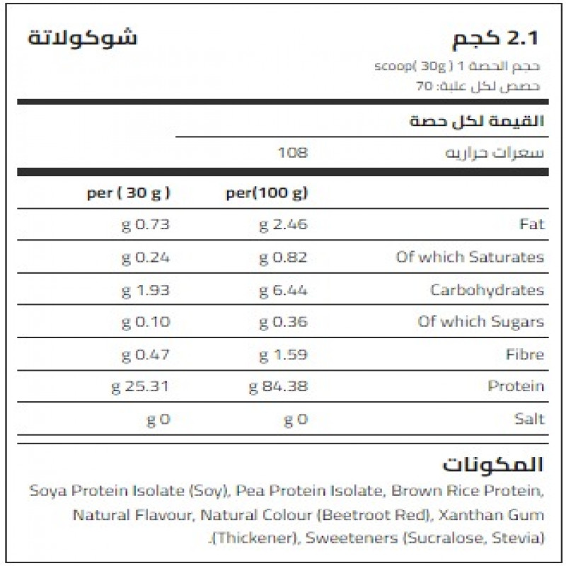ابلايد نيتروشن بروتين نباتي شوكولاته 2.1 كيلو