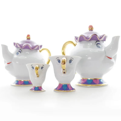 طقم شاي ديزني بيوتي والوحش هدية عيد ميلاد إبريق حل...