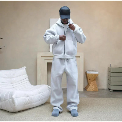 Y2K New Retro Casual Two-Piece American High Street Harajuku Sweatshirt Straight Trousers Men Casual Fashion Hoodie Streetwear