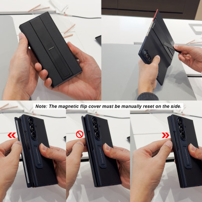 غلاف حماية جلدي مغناطيسي قابل للطي متوافق مع Samsu...