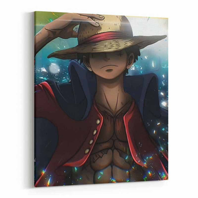 لوحة كانفاس على إطار خشبي بتصميم لوفي أنمي وان بيس