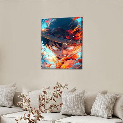لوحة كانفاس على إطار خشبي بتصميم قوة لوفي أنمي وان بيس