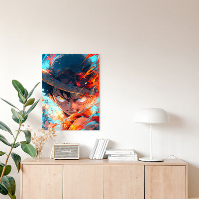 لوحة كانفاس على إطار خشبي بتصميم قوة لوفي أنمي وان بيس