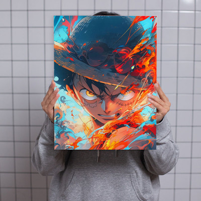 لوحة كانفاس على إطار خشبي بتصميم قوة لوفي أنمي وان بيس