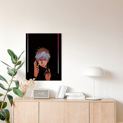 لوحة كانفاس على إطار خشبي بتصميم غوجو أنمي جوجوتسو...