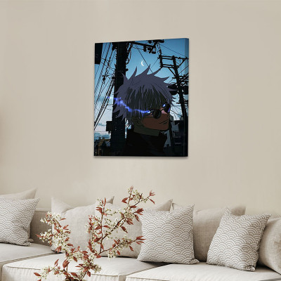 لوحة كانفاس على إطار خشبي بتصميم غوجو أنمي جوجوتسو...