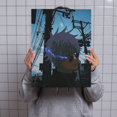 لوحة كانفاس على إطار خشبي بتصميم غوجو أنمي جوجوتسو...