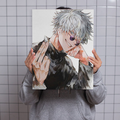 لوحة كانفاس على إطار خشبي بتصميم غوجو أنمي جوجوتسو...