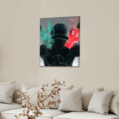 لوحة كانفاس على إطار خشبي بتصميم كيريتو أنمي سورد...