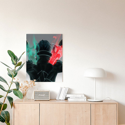 لوحة كانفاس على إطار خشبي بتصميم كيريتو أنمي سورد...