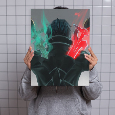 لوحة كانفاس على إطار خشبي بتصميم كيريتو أنمي سورد...