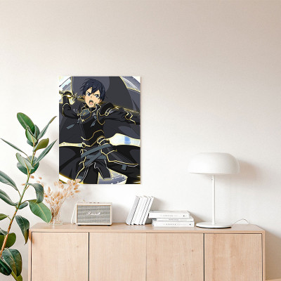 لوحة كانفاس على إطار خشبي بتصميم كيريتو أنمي سورد...