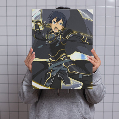 لوحة كانفاس على إطار خشبي بتصميم كيريتو أنمي سورد...