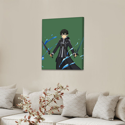 لوحة كانفاس على إطار خشبي بتصميم كيريتو أنمي سورد...