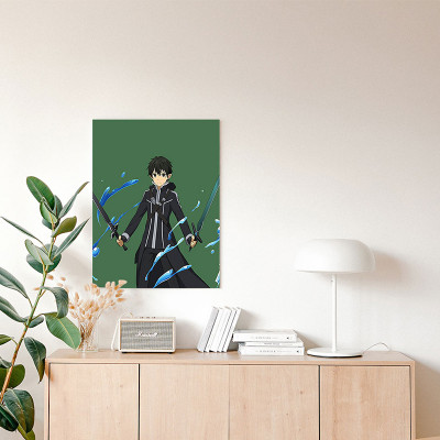 لوحة كانفاس على إطار خشبي بتصميم كيريتو أنمي سورد...