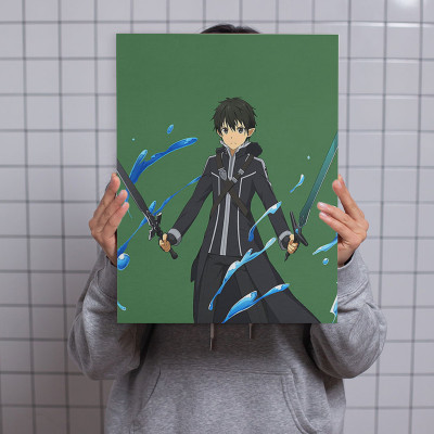 لوحة كانفاس على إطار خشبي بتصميم كيريتو أنمي سورد...