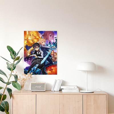لوحة كانفاس على إطار خشبي بتصميم شخصيات أنمي سورد...