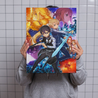 لوحة كانفاس على إطار خشبي بتصميم شخصيات أنمي سورد...