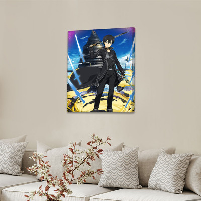 لوحة كانفاس على إطار خشبي بتصميم كيريتو أنمي سورد...