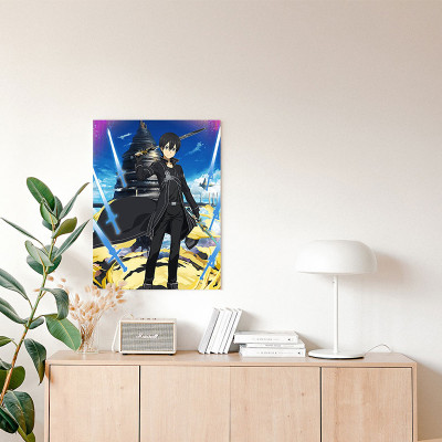 لوحة كانفاس على إطار خشبي بتصميم كيريتو أنمي سورد...