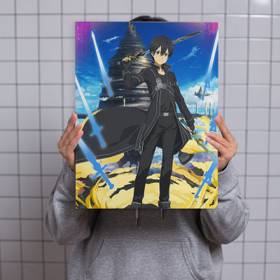 لوحة كانفاس على إطار خشبي بتصميم كيريتو أنمي سورد...
