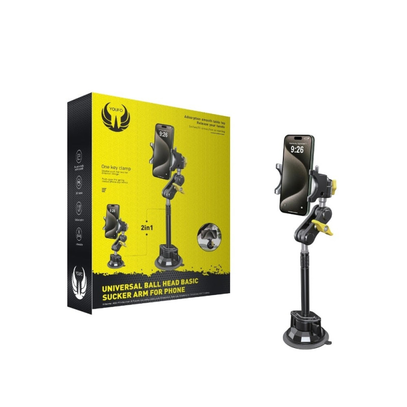 حامل جوال يوفو 2 في 1 قاعدة شفط قوية وذراع ممتد لث...