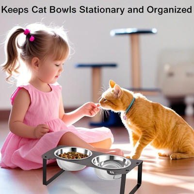 أوعية قطط مرتفعة لتغذية القطط، 2 وعاء من الفولاذ ا...