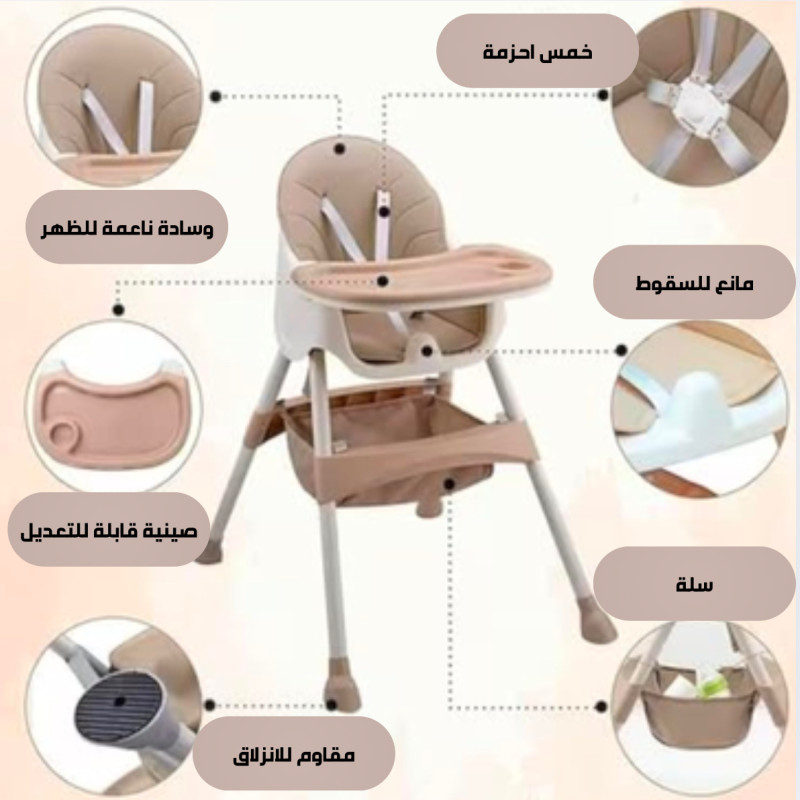 كرسي طعام للاطفال يحتوي على 3 مستويات قابل للطي مع...