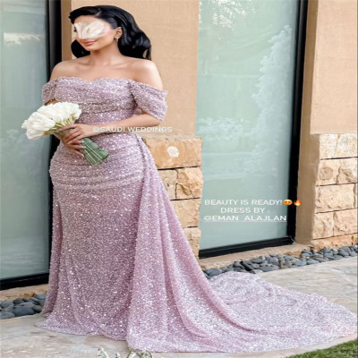 Lilac Prom Dresses Mermaid Off The Shoulder Sweep...