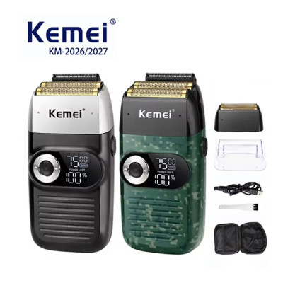 ماكينة حلاقة الشعر للرجال من كيمي (2 في 1) Kemei KM-2026-KM-2027 ,ماكينة تنعيم وحلاقة كهربائية قابلة للشحن LCD , مع شاحن USB, أداة لتهذيب اللحية