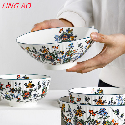 وعاء أرز سيراميك عتيق مطلي يدويًا من LingAo، طبق و...