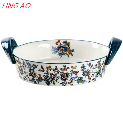 وعاء أرز سيراميك عتيق مطلي يدويًا من LingAo، طبق و...