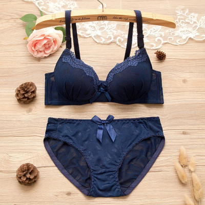 Girl Sweet Wireless Bra Lace Bows Underwear Sets B...
