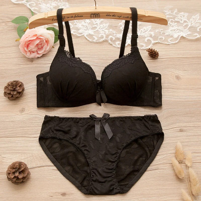Girl Sweet Wireless Bra Lace Bows Underwear Sets B...