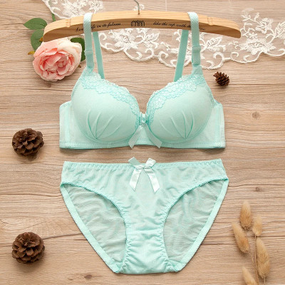 Girl Sweet Wireless Bra Lace Bows Underwear Sets B...