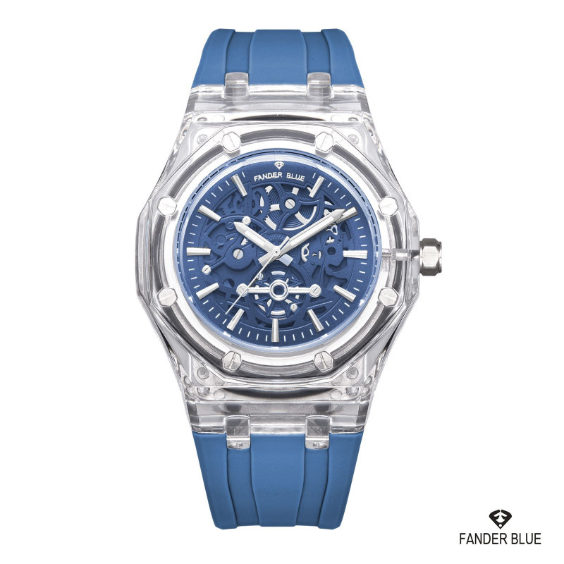 ساعة رجالي فندر بلو ربل شفاف 2