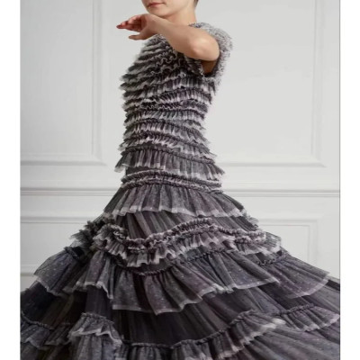 فستان نسائي طويل من شبكة البولكا المنقطة بكشكشة ،...