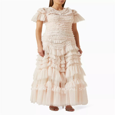 فستان حفلات شبكي للنساء ، رقبة دائرية ، خصر مرتفع...