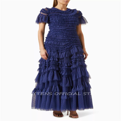 فستان حفلات شبكي للنساء ، رقبة دائرية ، خصر مرتفع...