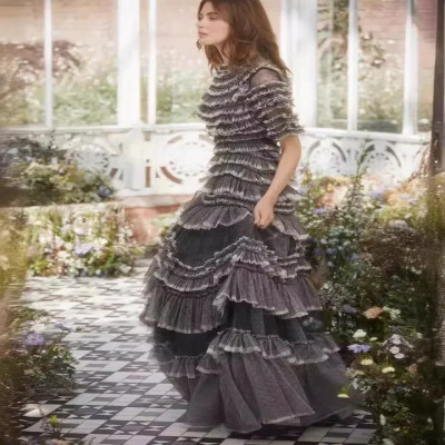 فستان نسائي طويل من شبكة البولكا المنقطة بكشكشة ،...