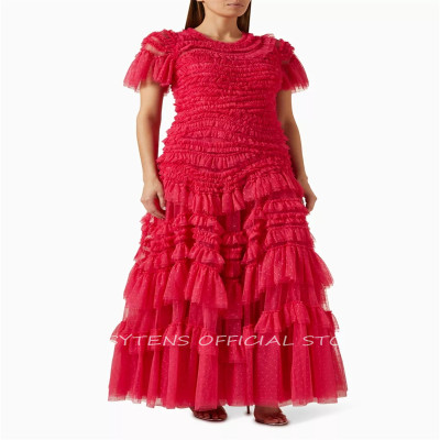 فستان حفلات شبكي للنساء ، رقبة دائرية ، خصر مرتفع...