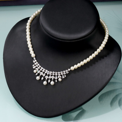 مجموعة مجوهرات الزفاف للنساء ، عقد من اللؤلؤ ، أقر...