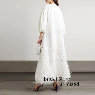 فستان حفلة موسيقية مخصص على شكل حرف a مع ريشة بطول...