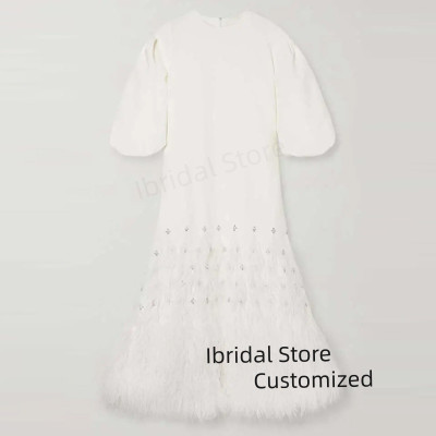 فستان حفلة موسيقية مخصص على شكل حرف a مع ريشة بطول...