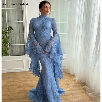 فساتين كونتيسا دبي مخصصة برقبة عالية وأكمام واسعة...