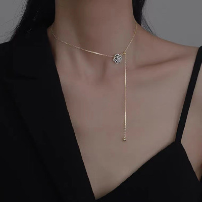 موضة جديدة أنيقة قلادة كاميليا سوداء للنساء الفتيا...