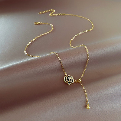 موضة جديدة أنيقة قلادة كاميليا سوداء للنساء الفتيا...