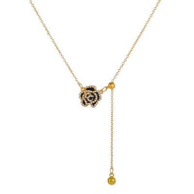 موضة جديدة أنيقة قلادة كاميليا سوداء للنساء الفتيا...