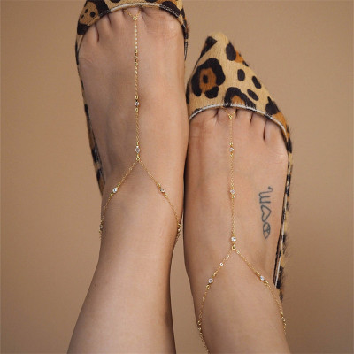 موضة حجر الراين سلسلة رقيقة الخلخال للنساء خمر الذ...