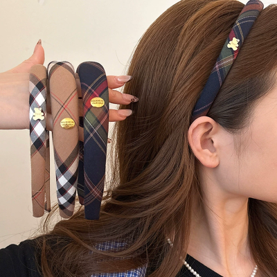 النمط البريطاني مخطط منقوشة إكسسوارات الشعر سميكة...